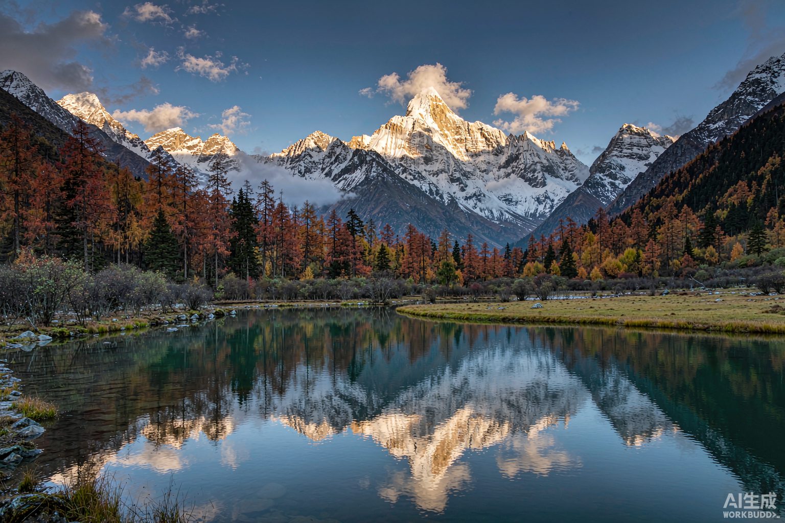 四姑娘山雪山与高山湖泊风光示意图